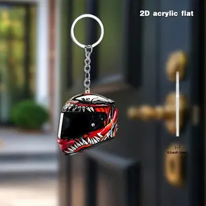 Classic Motorcycle Helmet Acrylic Keychain, Retro Sports Enthusiast Pendant, Bag and Car Key Decoration, Christmas Party Gift