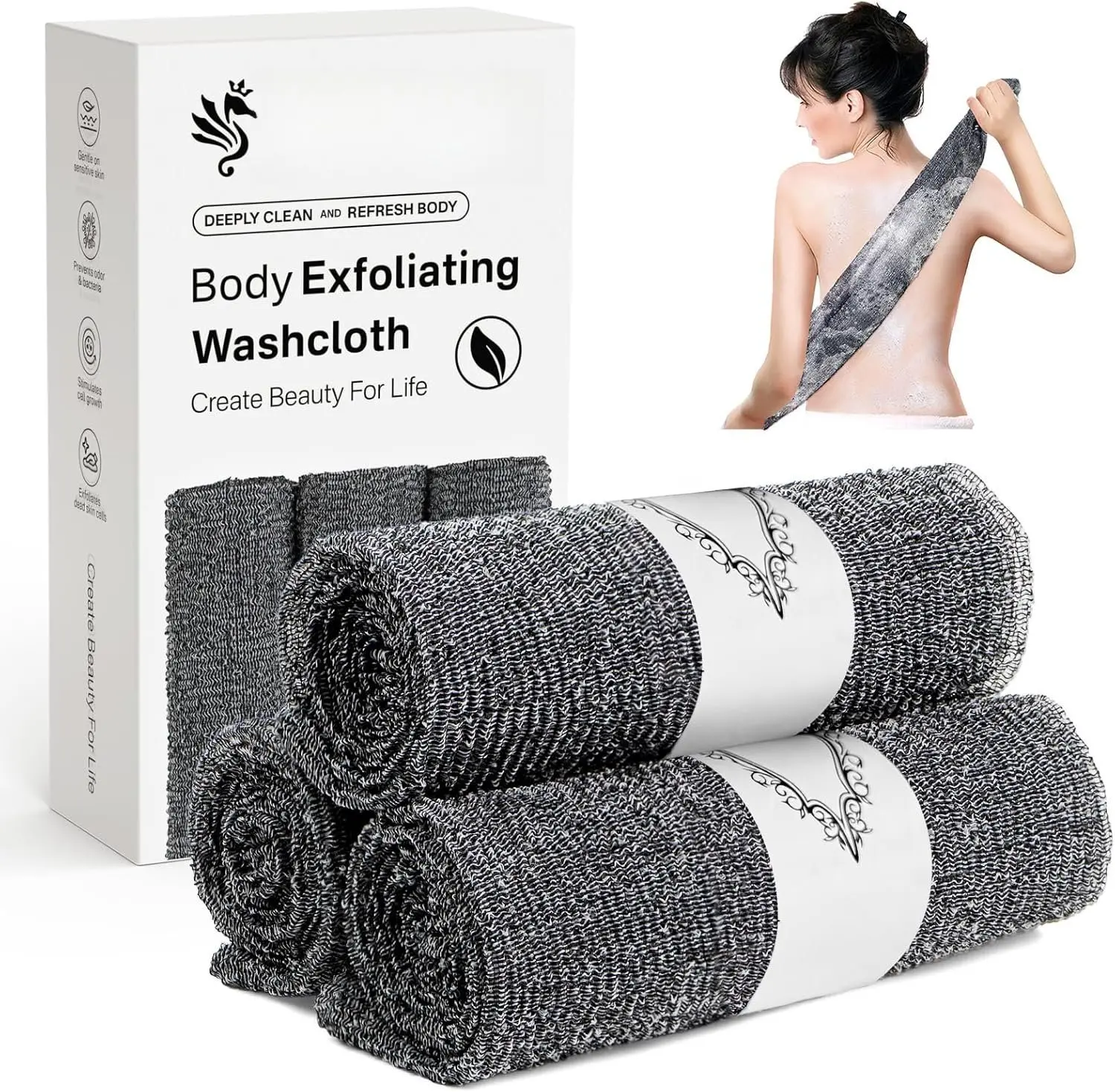 Washcloth Towel3 Pack-    Exfoliator,   for Use in Shower Bath, Exfoliate Rags Wash Cloths, Loofah Lufa Sponge,  Scrub, Women Men