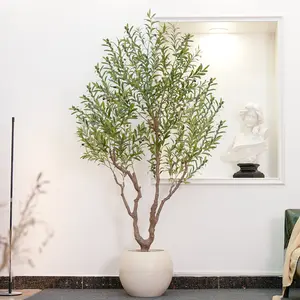Olive Tree Artificial Indoor, 7FT Tall Faux Olive Tree with 16in Round White Planter, Artificial Plants with Natural Wood Trunk and Lifelike Fruits for Home Office Decor