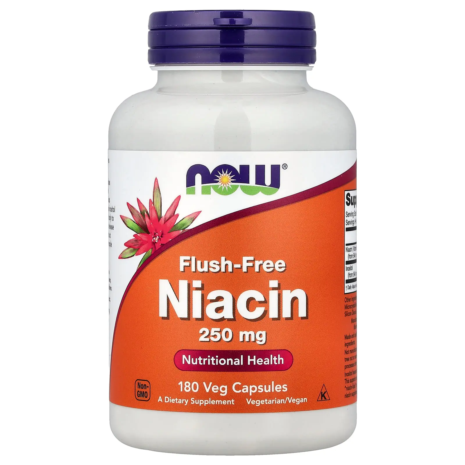 NOW Foods Flush-Free Niacin, 250 mg, 180 Veg Capsules