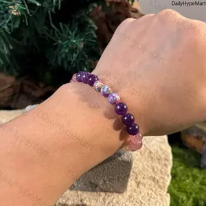 8mm Imperial Stone & Amethyst Beaded Bracelet, Handmade for Inner Peace