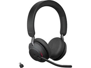 Jabra Evolve2 65 Bluetooth Wireless Headset with Mic for Calls and Music, Dual-Ear Headphones with USB-C Adapter, Up to 37 Hours Battery, Noise-Cancelling, Works with Microsoft Teams, Black (189)