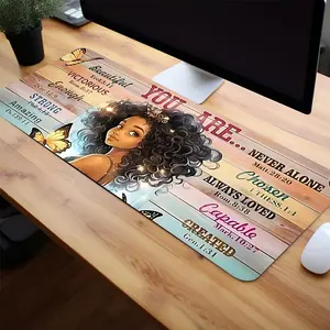 Cute Girl & Butterfly Pattern Large Gaming Mouse Pad, 1 Count Non-slip Rubber Base & Stitched Edge Desk Pad for PC Laptop, Computer Keyboard Mouse Mat for Women, Office Desk Accessories, Mousepad