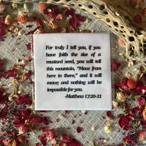 Precut Bible Quilt Squares, printed with Matthew 17:20-21