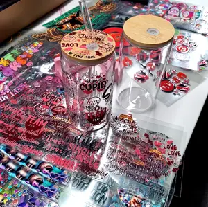 Random 20pcs UV DTF Packing and Cartoon Festival for Crafts Random Style Cup Stickers and Cup Lid Stickers Set