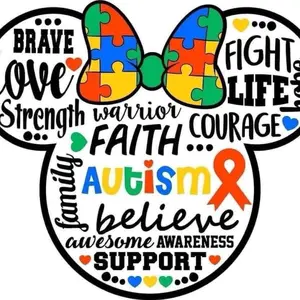 Autism Awareness Circle Print - Blue, Red & Yellow Colors, Featuring Pieces of a Heart, Honor of Autism Awareness Month