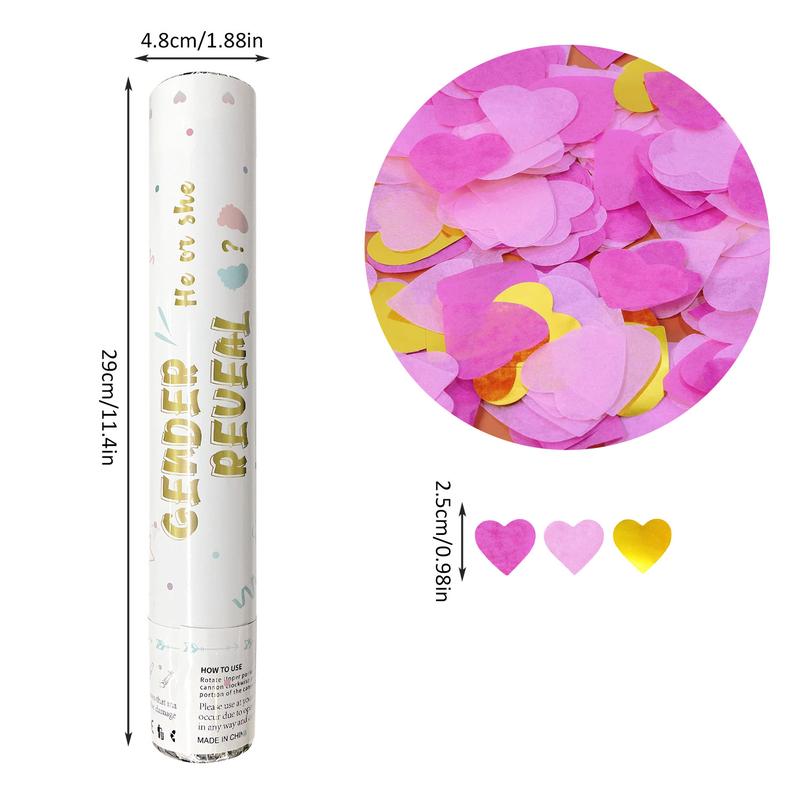 Gender Reveal Confetti Cannon - Biodegradable Heart Shaped Confetti Party Poppers - Pink, 4 Pack - Baby Girl Gender Reveal Party Poppers Cannons Shooters Blaster