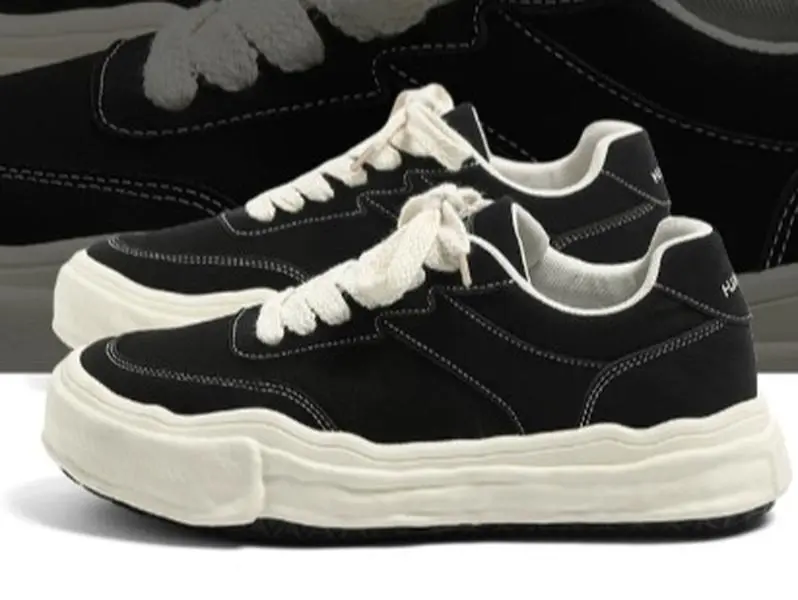 Global Black Chunky-Soled Trainers for Men 2026 New Summer Versatile Solid-Colour Trainers for Men – Sports and Casual Canvas Trainers