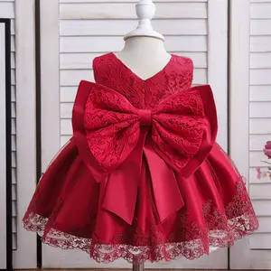 Baby Girl Lace Dress with Bow Pageant Gown for Toddler Birthday & Wedding Party Princess Special Occasion Gown