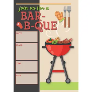Stonehouse Collection | Back Yard BBQ Invitations | TBar-B-Que Invites with Envelopes - Kids, Adults, Birthdays