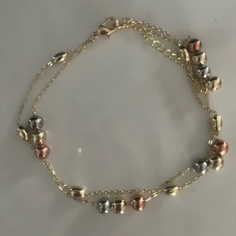 18k GF Tricolor yellow gold, pink gold, white gold anklets.