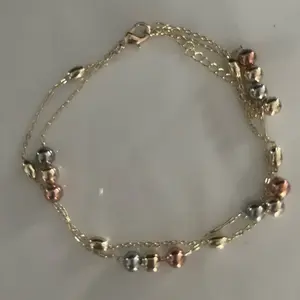 18k GF Tricolor yellow gold, pink gold, white gold anklets.