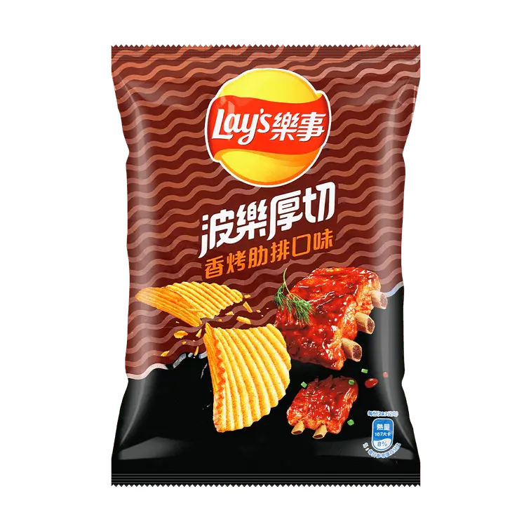 Lay's Crispy Barbecue Pork Rib Flavor Potato Chips - Finger-Licking Savory Snack, 59.5g, Finger-Licking Finish
