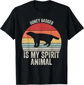 100% Cotton Vintage Retro Honey Badger Is My Spirit Animal T-Shirt