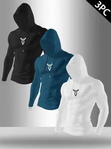 Men's 3-Pack Athletic Hooded Compression Shirts, Quick Dry Long Sleeve Workout Tops, Slim Fit Gym Hoodies with Drawstring for Training, Running, Fitness #tiktokmademebuyit