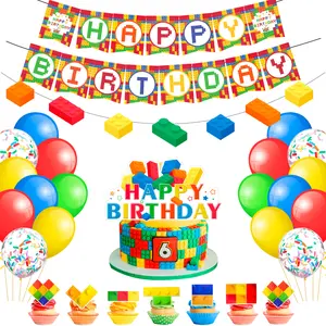Block Party Decorations,53 Pcs Building Blocks Birthday Decorations Set - Building Block Birthday Balloons,Building Block Banner Cake Topper etc Colorful Building Block Birthday Party Supplies