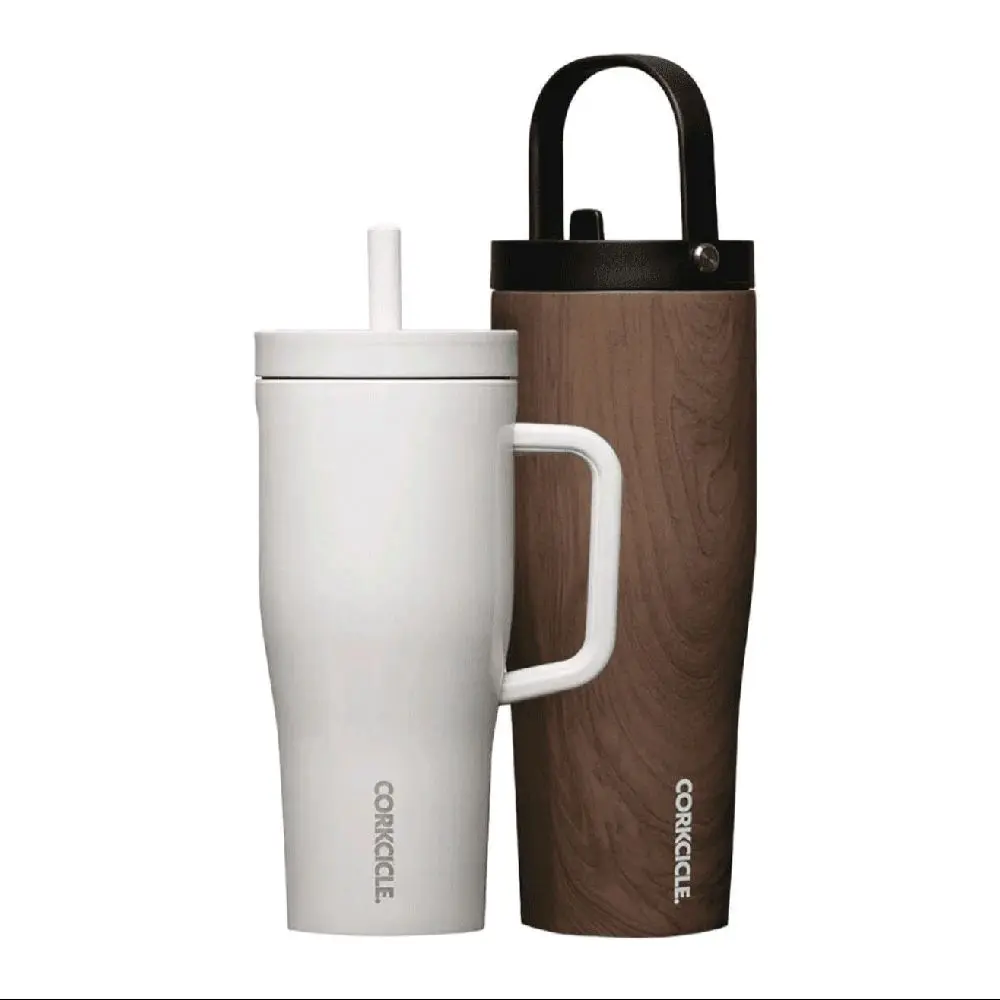 Corkcicle Leak proof Straw Lid Portable Drinkware 2-Pack Set - 30oz Go Cup XL with Lid, 22oz Cruiser Insulated Tumbler with Straws
