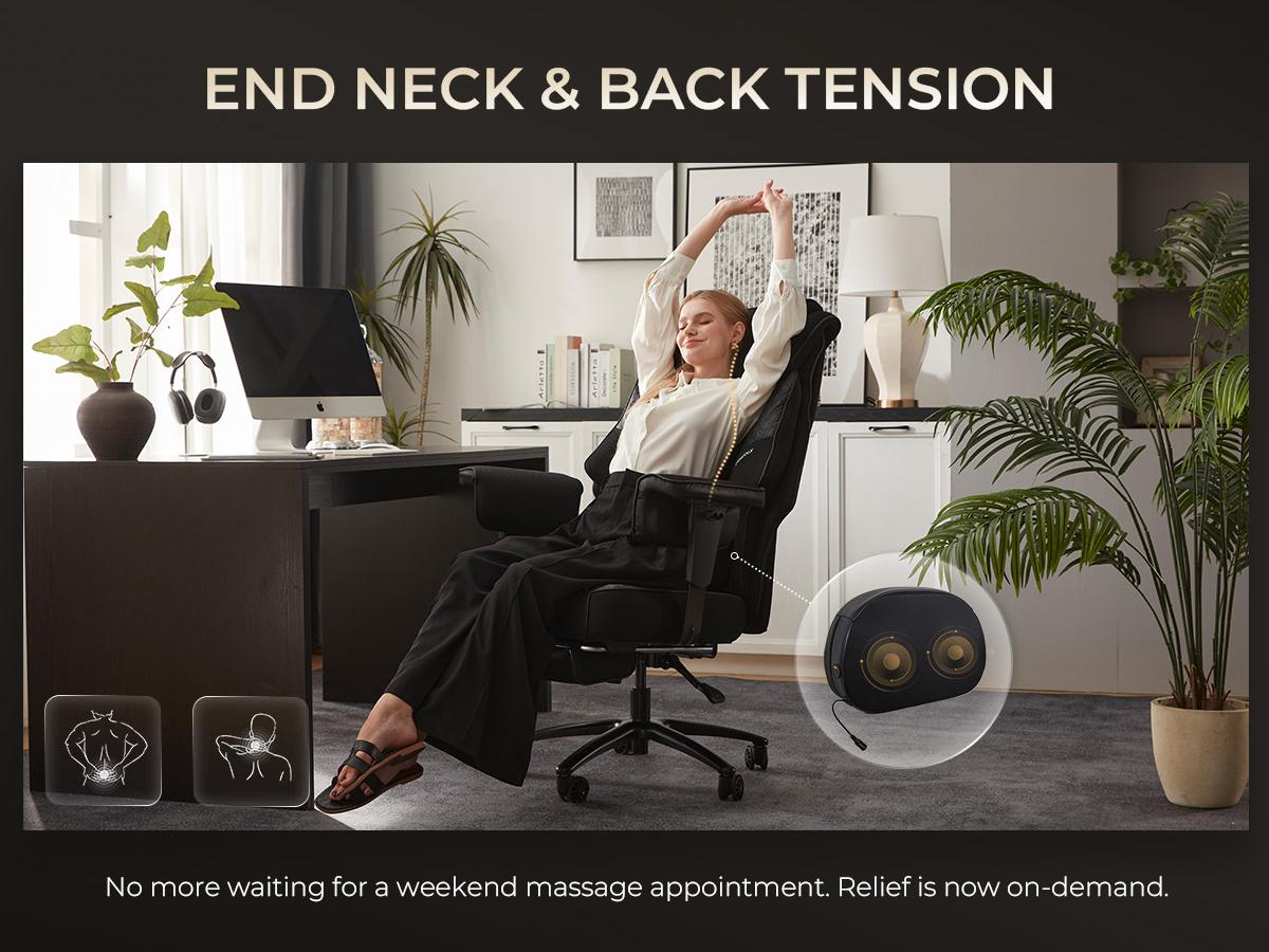 Dowinx Big and Tall Office Chair with Massage Lumbar Support,Executive Office Chair with Wide Thick Seat Cushion and Adjustable Armrest,Mesh Computer Gaming Chairs with Footrest (Black)