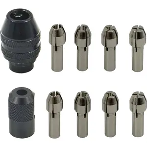 10 Pcs Rotary Collet Nuts Set, 3-Jaw Multi Quick Change Keyless Clamping Chuck for Rotary Tools (Collet Size: 1mm/1.6mm/2.3mm/3.2mm)