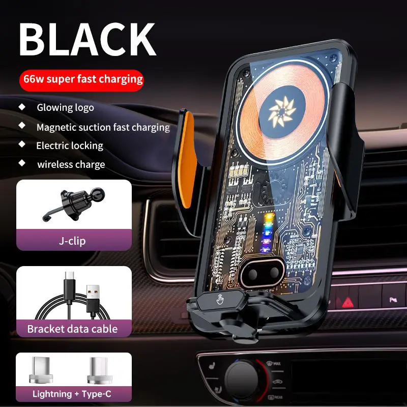 Wireless Car Charger Fast Auto Clamping Car Charger Phone Holder fit iPhone Pro tags Smartphone Cellphone Charging Electronic magnetic 360 rotating L