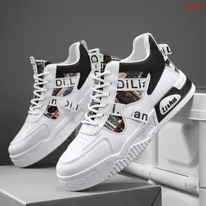 UOSO 1pair Men'S Preppy Mid-Top Sneakers - Casual Sports Style, Solid & Random Pattern, All-Season Lace-Up, Faux & Fabric Upper, PVC Sole, EVA Insole, for Hiking & Daily Wear