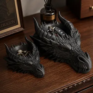 2pcs Gothic Dragon Head Jewelry Organizer, Dark Theme Desktop Decor, Ring Necklace Holder, Practical & Stylish Desk Accessory