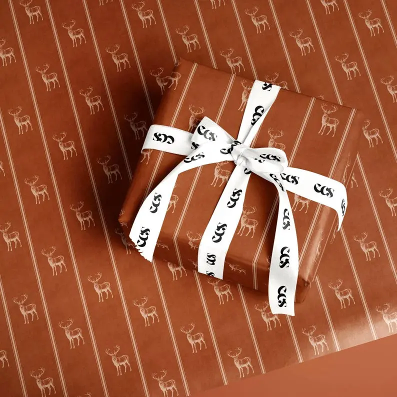 Reindeer Christmas Wrapping Paper: Elegant Burnt Orange Gift Wrap