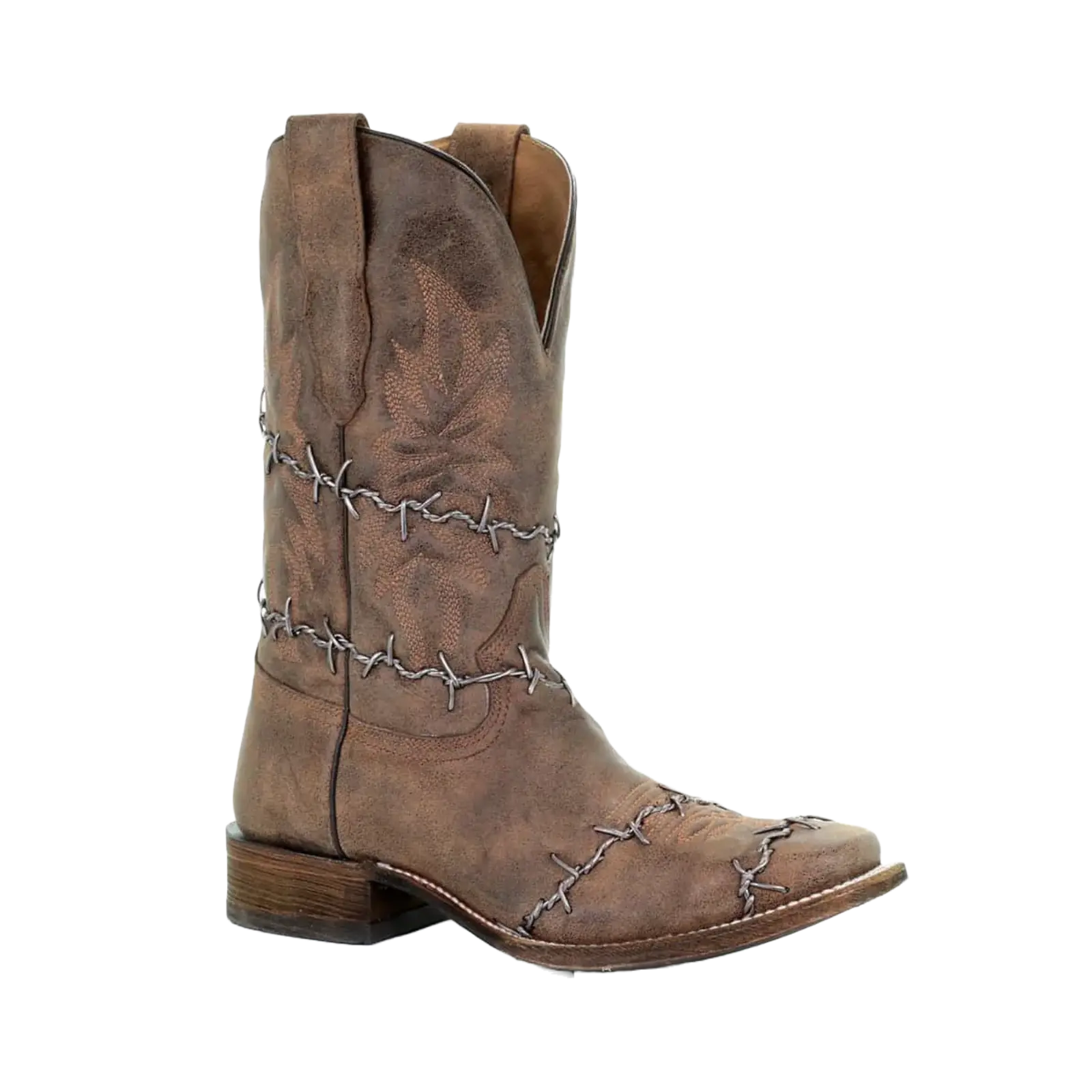 Corral Men's Brown Woven Barbed Wire Design Square Toe Boots A3532