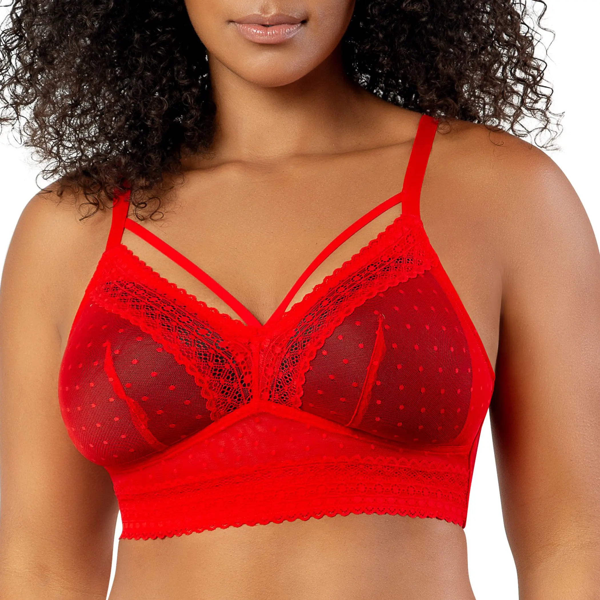 PARFAIT Mia Dot P6011 Womenswear Full Busted Sexy Lace and Dot Mesh Removable Lightly Foam Padding Longline Comfort Wire-free Bralette Bra Comfortable Fit