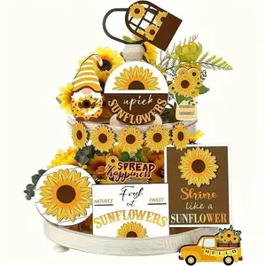 Sunflower Themed Tiered Tray Decoration without Tray, 14pcs/set Farmhouse Style Decorative Ornament, Home Decor for Living Room Office School