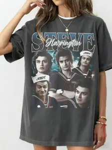 Women's Oversized Stranger Things Steve Harrington Graphic, Print Tee Dress - Aesthetic Vintage Wash 80s Retro Baggy T Shirt, Steve Harrington Ahoy Merch TV Show Graphic Tees for Ladies