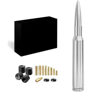 Truck Car Bullet Antenna with Valve Stem Caps Mast for GM Chevy Silverado 1500 2500 3500 HD Ford F150 F250 F350 Denali Heavy Pickup Jeep Truck Accessories (Chrome)