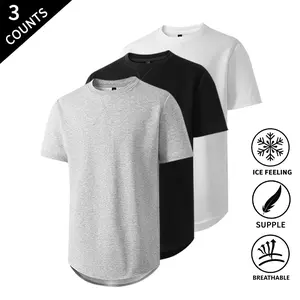 3-Pack Men’s Summer Vibes T-Shirts with Curved Hem, Trendy Longline Basic Tees, Soft & Breathable Streetwear Tops for Men