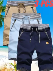 Men’s Summer 3-Pack Lightweight Breathable Shorts — Elastic Waist, Knee-Length (7/10 Length), Casual