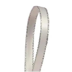 White Satin Ribbon with Silver Border, 1/4 X 50Yd