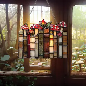[NEW] Books & Mushroom Window Hanging – Cute Cottagecore Decor for Readers