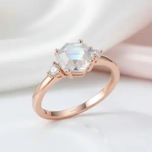 Hexagon Moonstone Engagement Ring