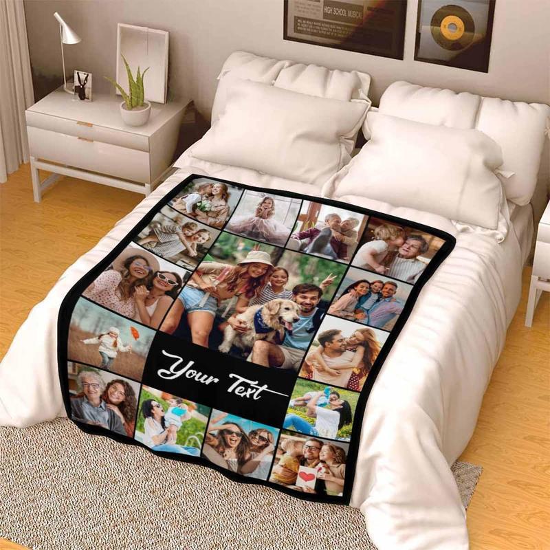 Personalized Photo Blanket for Family, Customized Bed Blanket with 10 Pictures for Mom Dad Custom Photos Throw Blanket for Best Friends, Personalized Gifts for Couple Girlfriend Boyfriend