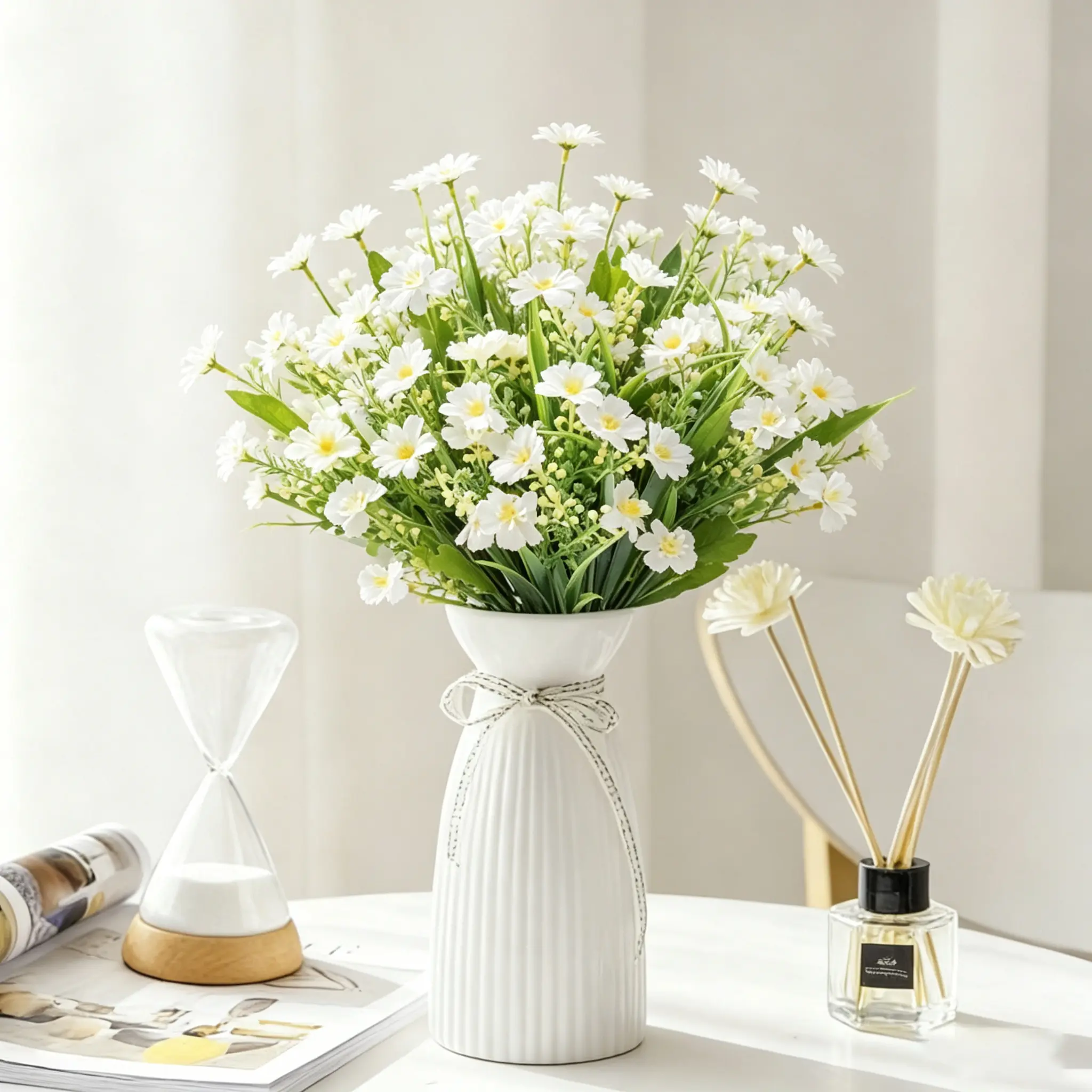 10Pcs Lightweight Faux Multicolor Simulated Daisy & Silk Gypsophila Baby's Breath Bouquet - Art Deco Abstract Art Decorative Flowers, Home Decor Ornaments for Wedding Table, Black Friday New Zealand Supplies