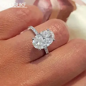 1/2/3/4CT Oval Cut Full Moissanite Engagement Rings for Women Solitaire Hidden Halo Diamond S925 Silver Wedding Band With GRA