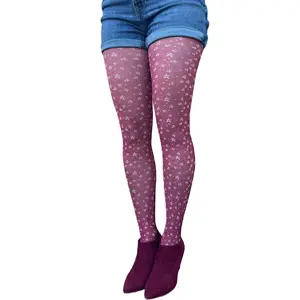 Burgundy Heart & Flower Patterned Tights