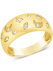 CZ Star and Crescent Bezel Dome Band Ring