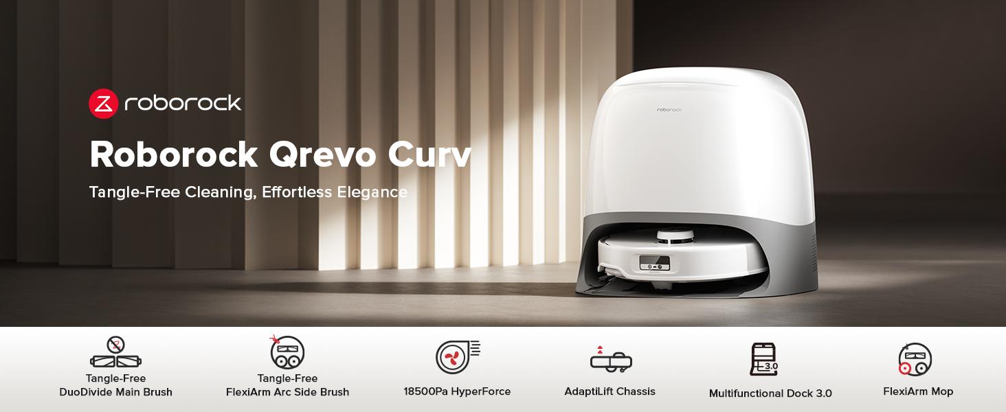 Roborock Qrevo Curv series Robot Vacuum and Mop, Zero-Tangling, 18,500Pa Suction, AdaptiLift Chassis, DuoDivide Main Brush, FlexiArm Arc Side Brush, FlexiArm Mop, Auto Mop Washing & Drying, Self-Emptying #TikTokShopBlackFriday #TikTokShopCyberMonday