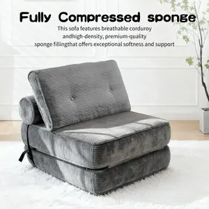 63 inch Corduroy Vacuum Compression Folding Sofa Bed, Foldable Sleeper Mattress Sofa, Suitable for Living Room/Home Office/Guest Bed/Apartment/Upstairs attic