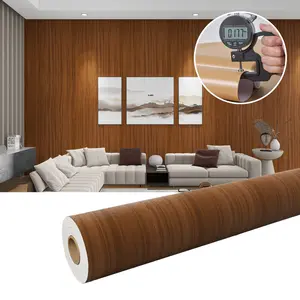 Thickened Gold Silk Teak Wood Grain Vinyl Wallpaper Roll, Self-Adhesive Peel & Stick Wall Sticker, Removable Oil Resistant Background Covering