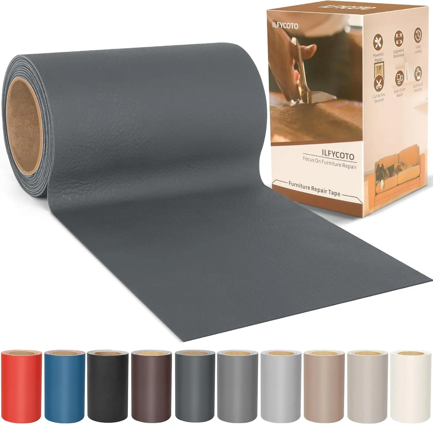 Vinyl Repair Kit, Leather Repair Kit 4 x 70 inches Leather Repair Patch for Furniture, Leather Couch Patch for Sofas, Furniture, Car Seats, Office Chairs, Interior - Dark Grey #   1