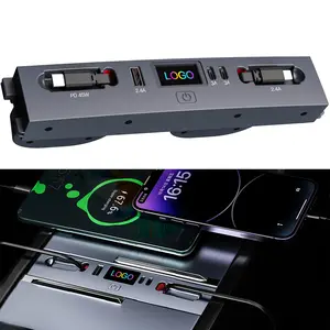 Retractable USB Hub for Tesla Model Y Juniper 2025–2026, 5-Port Fast Charging Car Charger Hub, Center Console USB Dock Accessories for iPhone 16/15/14