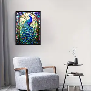 Blue Peacock Diamond Painting Kit, Square Drill Round Drill Embroidery Set, Mosaic Art Canvas DIY Supplies, Home Decor Craft Project, Diamond Art Tools