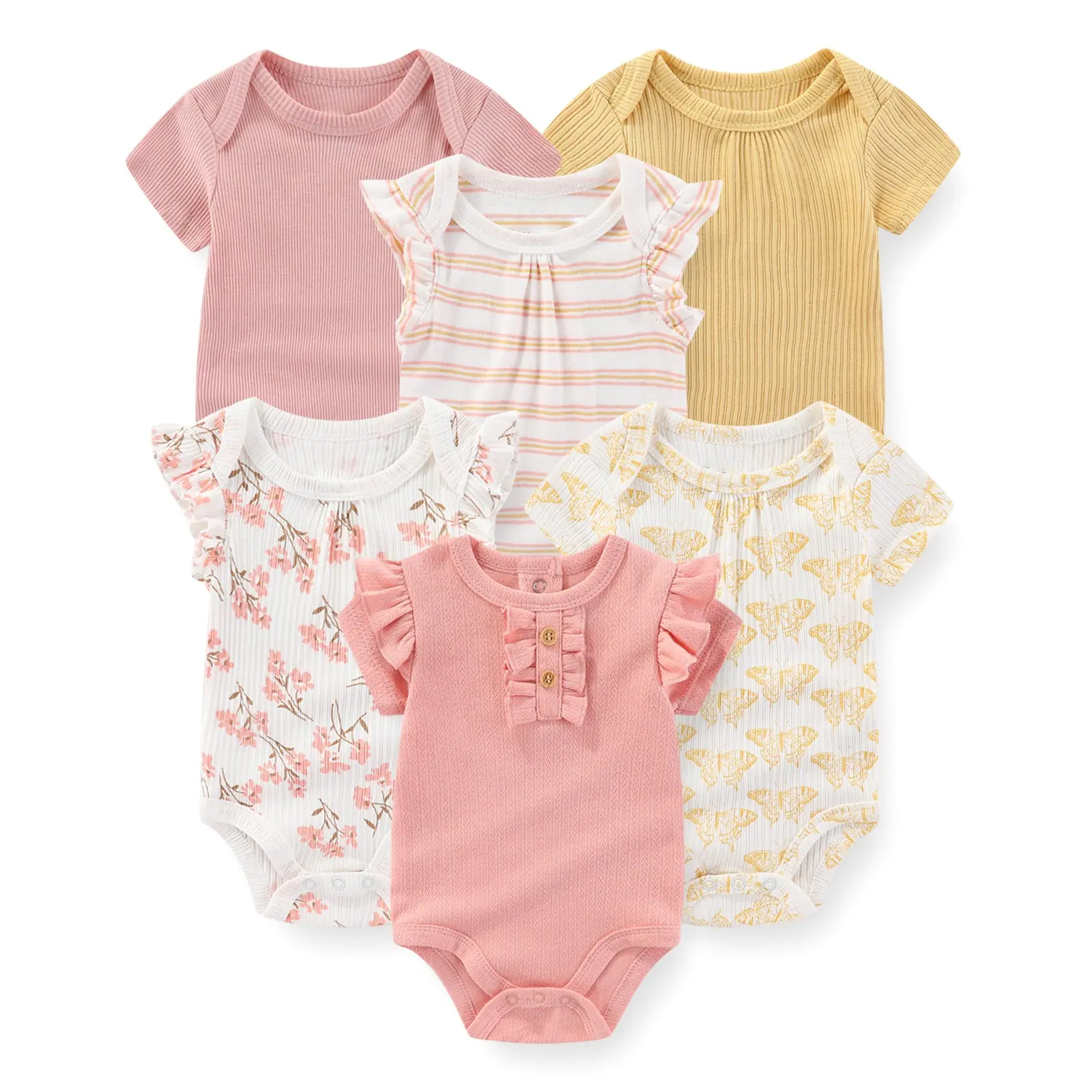 Kiddiezoom 6Pcs Cute Cartoon Baby Bodysuits 100% Cotton Short Sleeve Soft Newborn Onesies for Boys Girls