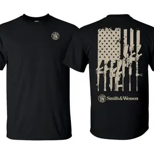 Smith&Wesson Men's Patriotic Gun Flag Graphic T-Shirt Tactical 2nd Amendment Heavyweight Tee with Smith&Wesson Logo